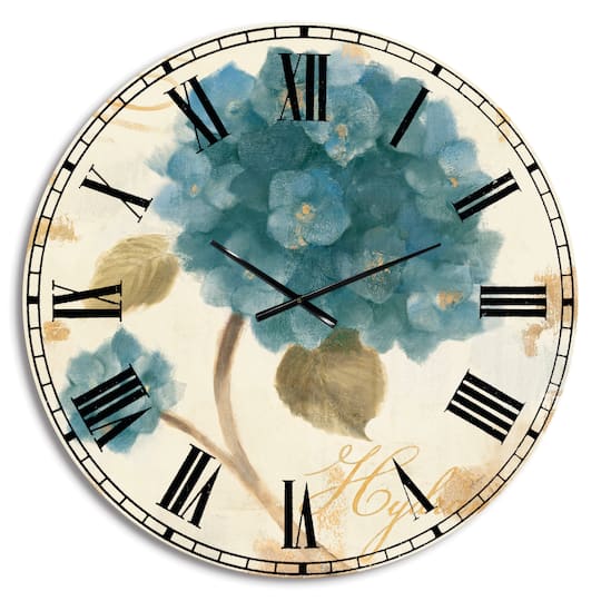 Designart Blue Cottage Flower Hydrangea II Wall Clock